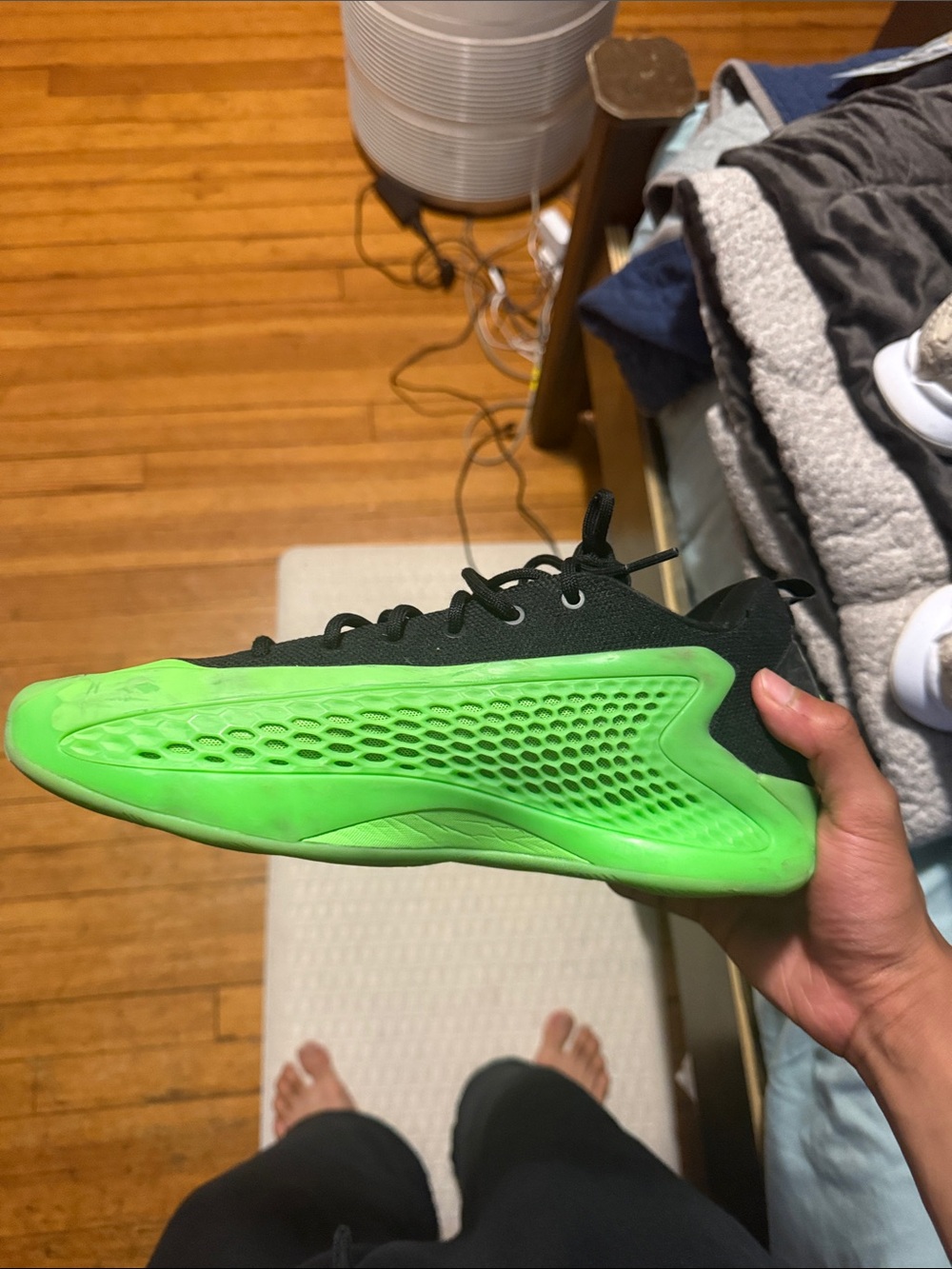 adidas Black and Bright Green Athletic Sneaker